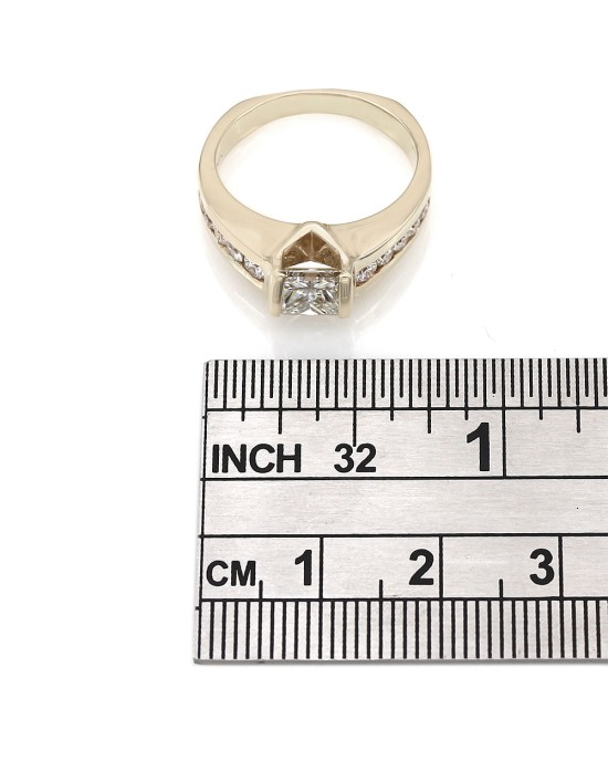 14ky Round Channel Set Ring with 1.14ct Princess Center Diamond